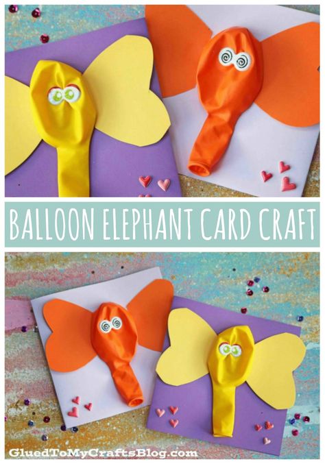 Handmade Cards Simple, Unique Kids Crafts, Elephant Craft, Simple Gift Ideas, Balloon Elephant, Balloon Craft, Jungle Crafts, Prek Crafts, Elephant Balloon