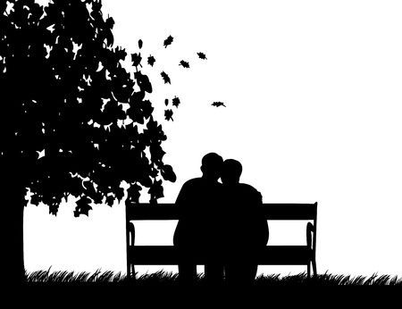 Couple Sitting On Bench, Bench In Park, Png Pic, Park In Autumn, Sitting On Bench, Couple Png, Couple Sitting, Night Illustration, Silhouette Drawing