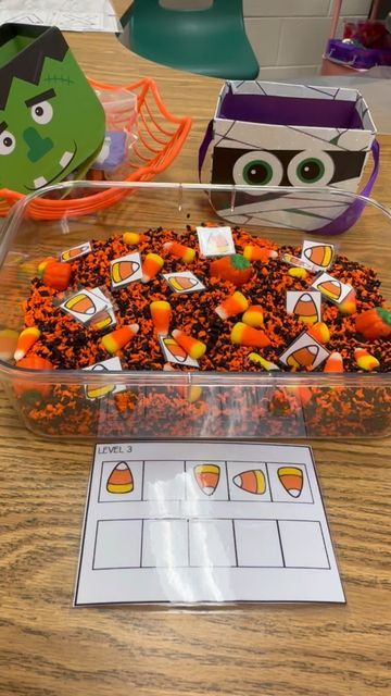 Brittini | Pediatric OT on Instagram: "New sensory bin 🎃 I grabbed my Candy Corn Grid Activity and I’m going to have students use tongs to complete the different grids! Comment below if you want the link to the Candy corn grid!" Sensory Bin, Sensory Bins, Tongs, Candy Corn, Pediatrics, Corn, Candy, Halloween, On Instagram