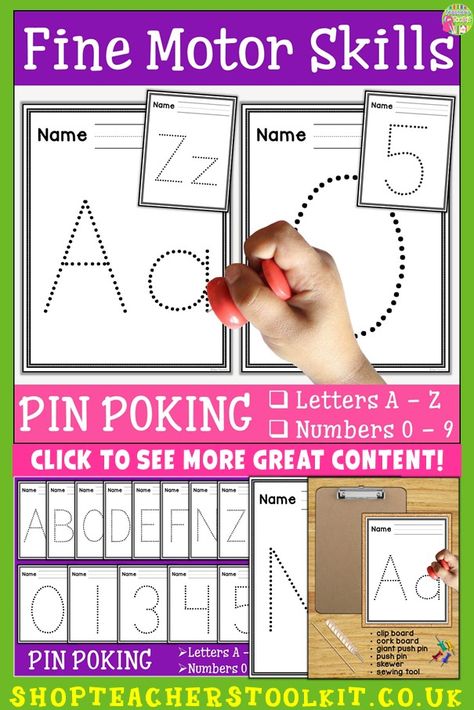 Use these LETTERS AND NUMBERS pin poking pages to develop the muscles necessary for the correct pencil grip. Children love these challenging, but fun activities! Abc Bootcamp, Teacher Toolkit, Abc Letters, Preschool Ideas, Student Activities, Letters And Numbers, Teacher Store, Fine Motor Skills, Fine Motor