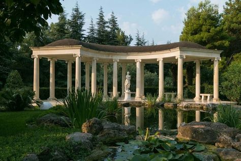 French Garden Layout, Greek Pavilion, Ancient Greek Garden, Rococo Garden, Carpet Ideas 2023, Greek Garden, Roman Garden, Ideas Garden Design, Garden Pavilion