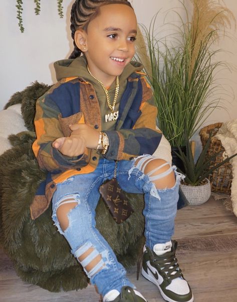 Black Boy Outfits Kids, Toddler Boy Outfits Black Boys, Toddler Boy Braid Styles, Toddler Boy Hairstyles, Toddler Boy Fashion Swag, Boy Outfit Ideas, Son Outfits, Boys Birthday Outfits, Boy And His Dog