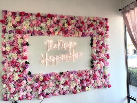 Diy Rose Wall, Beauty Shop Decor, Pink Roses Background, Golden Wallpaper, Ombre Rose, Pink Neon Sign, Nail Salon Decor, Wedding Backdrop Decorations, Silk Hydrangeas