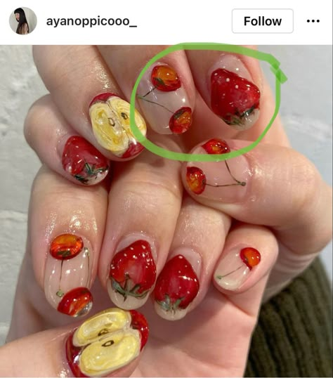 Apple Nails, Raspberry Nails, Fruit Nails, Makeup Nails Art, Really Cute Nails, Soft Nails, Nail Tattoo, Red Fruit, Fire Nails