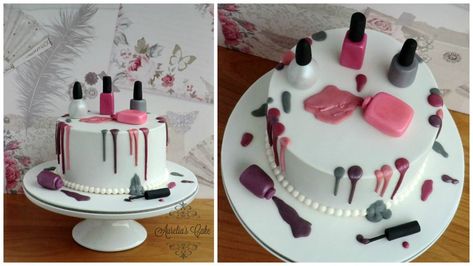 Nail Polish Cake Cake for someone who loves to paint nails :) Nail Polish Birthday Cake, Nail Cake Ideas, Nail Cakes Birthdays, Nail Polish Cake Ideas, Manicure Cake Ideas, Bolo Manicure, Nail Polish Cake, Polish Cake, Leopard Cake