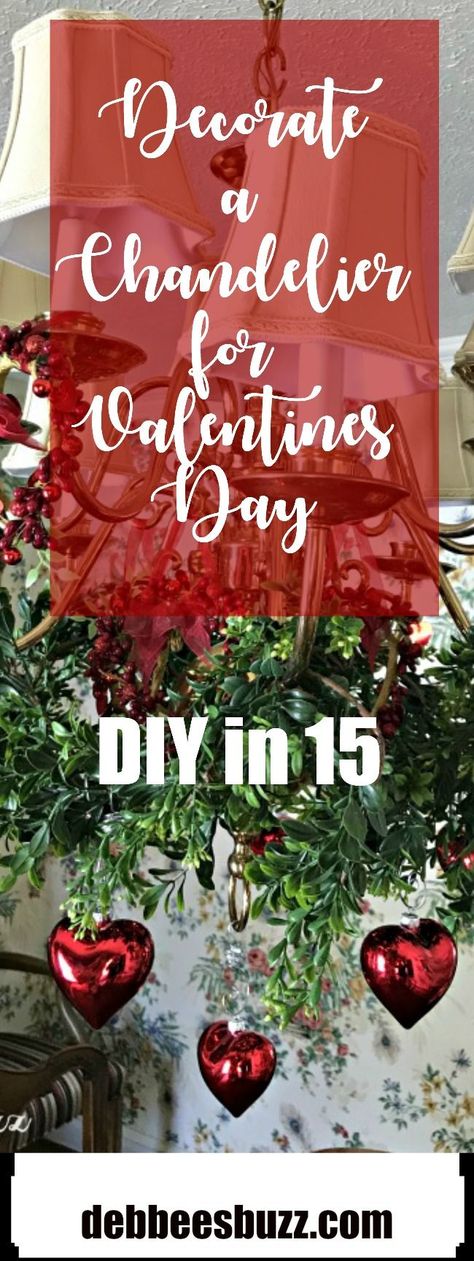 See how fast, easy and inexpensive it is to create a stunning, decorated chandelier for Valentine's day. Decorated Chandelier, Decorating With Red, Valentines Ornaments, Decorate Chandelier, Chandelier Decor, Mini Wreaths, Heart Valentines, Heart Ornament, Valentine Heart