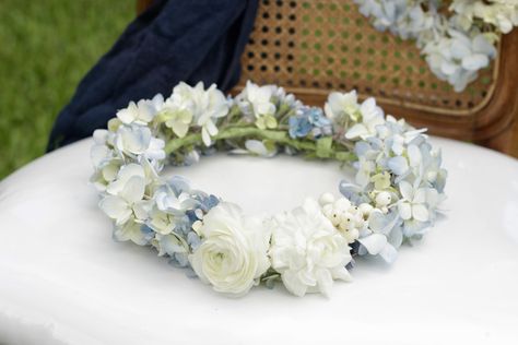 Blue hydrangea flower crown Quinceanera Flower Crown, Flower Crown Quince, Blue Flower Headpiece, Blue Flower Crown Wedding, White Flower Girl Crown, Hydrangea Flower Crown, Blue And White Flower Crown, Dusty Blue Flower Crown, Flower Crown Blue