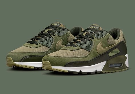 Nike Air Max 90 Olive Tan Brown | SneakerNews.com Nike Air Max 90 Green, Air Max 90 Green, Green Shoes Outfit, Olive Green Sneakers, Olive Green Shoes, Air Max 2, Nike Air Max 90s, Nike Air Max 2, Air Max 90 Leather