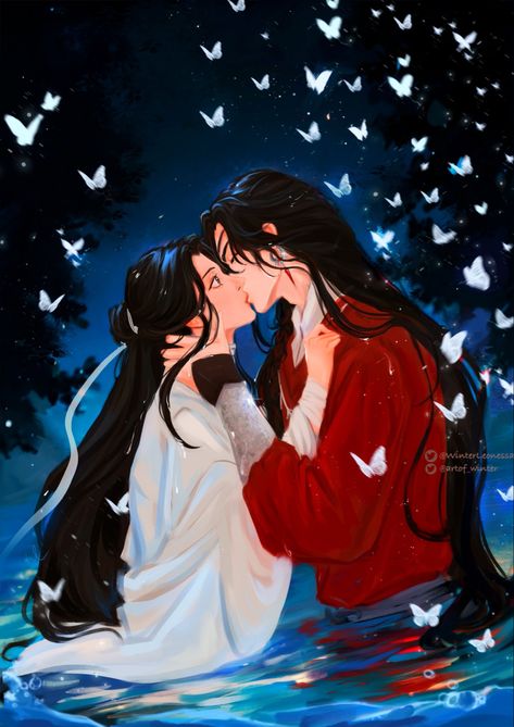 Heaven Official’s Blessing Xie Lian And Hua Cheng, Tgcf Hualian, Kiss Books, Anime Toon, Hua Cheng, Flowers For You, Mystic Messenger, Winter Art, Heaven's Official Blessing