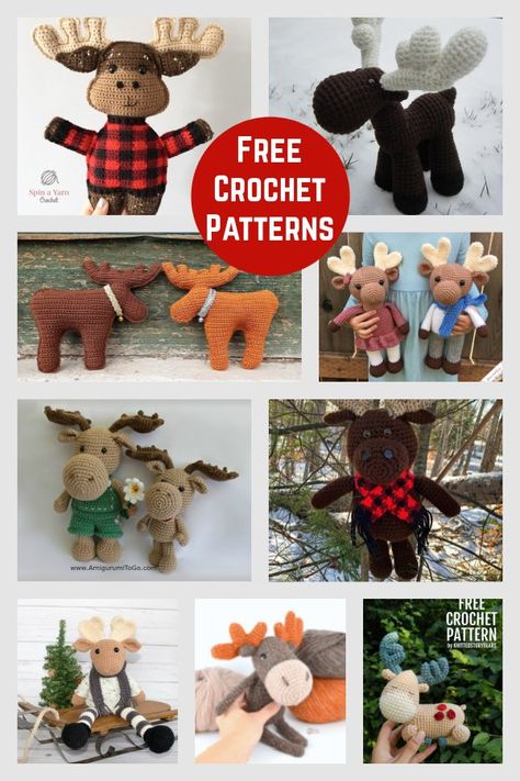 Amigurumi Moose Free Crochet Pattern Crochet Moose Hat Pattern Free, Crocheted Moose Free Pattern, Crochet Moose Pattern Free, Free Crochet Moose Pattern, Moose Crochet, Amigurumi Moose, Crochet Moose, Moose Crafts, Crochet Headband Pattern