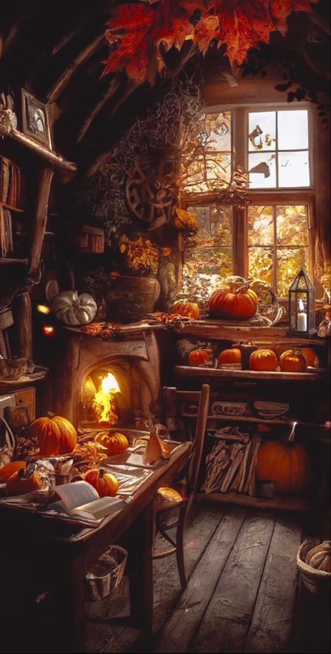 Witchy Cottage, Autumn Witch, Casa Halloween, Witch Cottage, Autumn Magic, Cottage In The Woods, Autumn Scenes, Autumn Scenery, Halloween Images