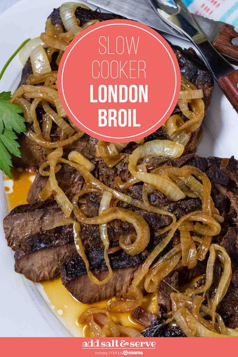 This succulent, tender crock pot London broil with au jus is slow-cooked to perfection and only takes ten minutes prep. Cooked low and slow, the roast is perfect as is with rice or potatoes, but it also makes a delicious sandwich with au jus for dipping. Top Round London Broil Recipes Crockpot, London Broil Recipes Crock Pot, London Broil Crock Pot Recipe, Crock Pot London Broil, Crockpot London Broil, Cooking London Broil, London Broil Recipes, Au Jus Gravy, Easy To Cook Meals