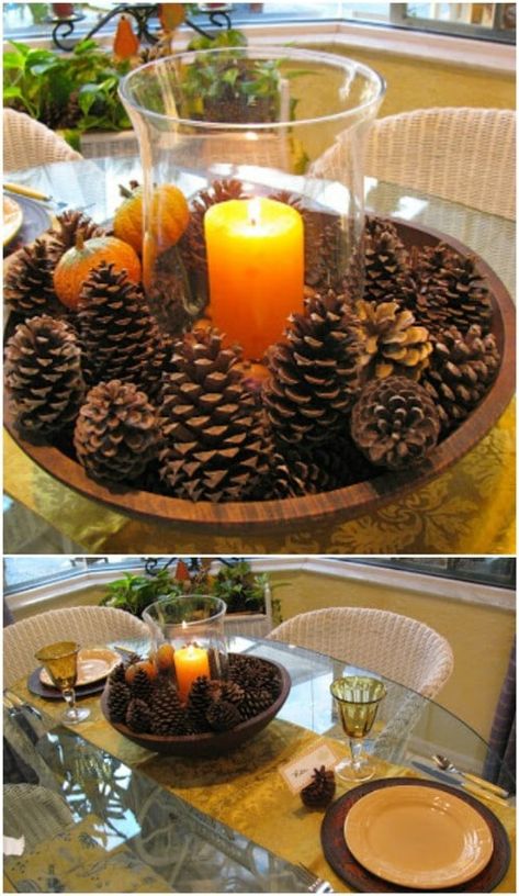 25 Creative Pinecone Crafts That Add Beauty To Your Fall And Winter Decor Simple Thanksgiving Table, Easy Fall Decor, Thanksgiving Decorations Diy, Dekor Diy, Rustic Fall Decor, Diy Thanksgiving, Pine Cone Decorations, Autumn Table, Cones Crafts