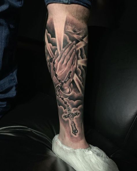 If you have been looking for unusual tattoo designs with praying hands for a long time, then our article is for you. We have collected 55+ of the most interesting and their meanings in human life. Calf Sleeve Tattoo Men, Tattoo Pierna Hombre, Simple Leg Tattoos, Cloud Tattoo Sleeve, Calf Tattoo Men, Arm Tattoos For Guys Forearm, Leg Sleeve Tattoos, Wing Tattoo Men, Family Tattoos For Men