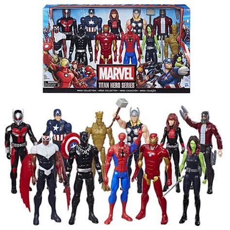 Marvel heroes are always ready to charge into action! Whether they're soaring into flight, using master fighting techniques, or speeding into the fray on foot, these super beings are top-notch defenders of universal justice! Enter the battle with this pack of 11 Titan Hero Series figures, including Captain America, Iron Man, Spider-Man, Ant-Man, Thor, Black Widow, Marvel's Falcon, Black Panther, Star-Lord, Gamora, and Groot. Imagine these Super Heroes teaming up to face off in a super battle unl Avenger Toys, Paw Patrol Jungle Rescue, Funko Pop Avengers, Falcon Marvel, Power Rangers Ninja Steel, Anniversary Quotes Funny, Superhero Toys, Captain America Iron Man, Man Spider