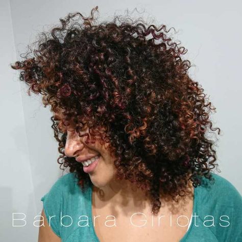 Pintura Highlights for Curly Hair: Tips and Examples Highlights On Dark Curly Hair, Brown Afro Hair, Deva Cut Curly Hair, Highlights For Curly Hair, Hair Color Curly, Curly Hair Color, Natural Hair Highlights, Black To Blonde Hair, Curly Color