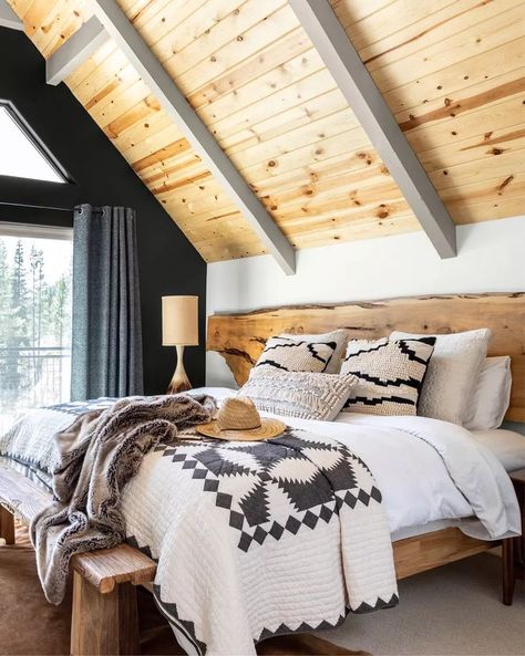 Click the link to shop details in the LTK App Pendleton Bedroom, Mountain House Bedroom, Quilt Black And White, Live Edge Headboard, Southwestern Interior, Shop With Living Quarters, Modern Hacienda, Ohio Star, Cozy Fall Bedroom