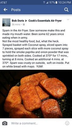 Spam Air Fryer Recipes Meat, Power Air Fryer Recipes, Spam Recipes, New Air Fryer Recipes, Air Fryer Recipes Snacks, What Is For Dinner, Cooks Air Fryer, Weight Watchers Recipes Desserts, Air Fried Food