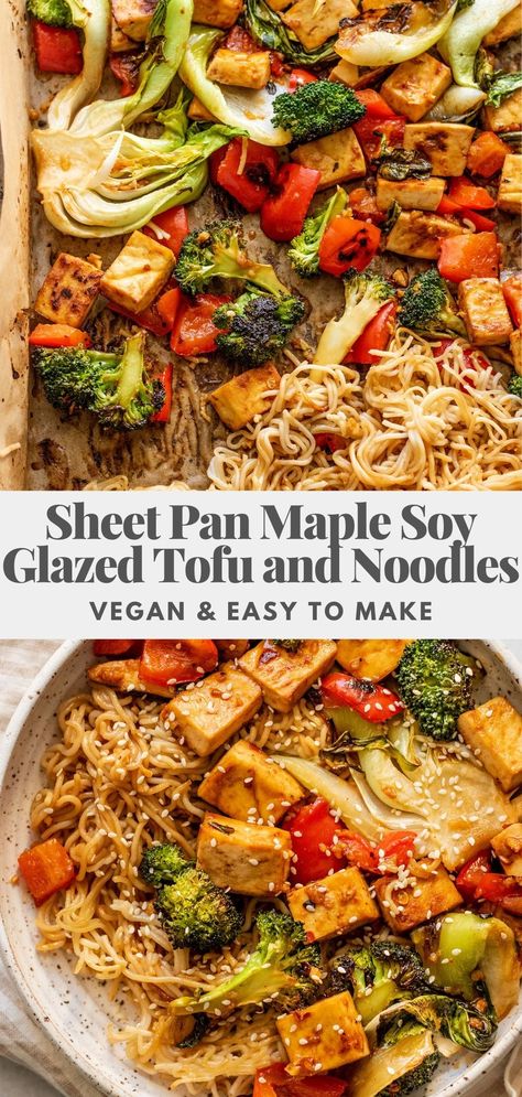 Tofu And Noodles, Glazed Tofu, Fry Sauce, Sheet Pan Dinners, Plant Based Eating, Tofu Recipes, Sheet Pan Recipes, Peanut Sauce, Vegan Cooking