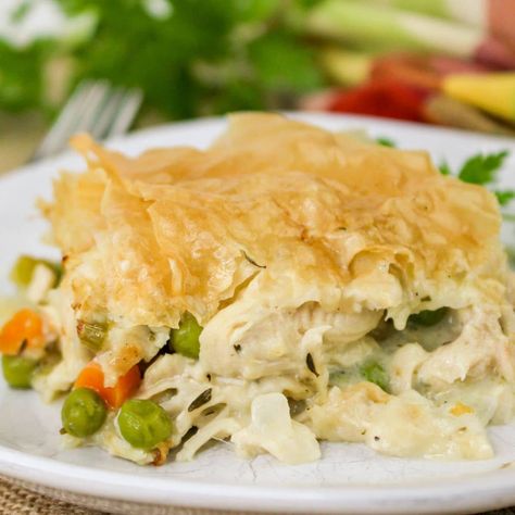 Chicken Pot Pie With Phyllo Dough, Phyllo Chicken Pot Pie, Pot Pie With Phyllo Dough, Chicken Pot Pie With Phyllo, Philo Dough, Phyllo Dough Recipes, Skillet Dishes, Chicken Pie, Pot Pies Recipes