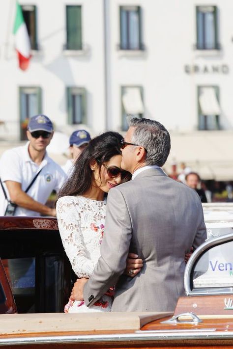 Amal and George Clooney George Clooney Wedding, Amal Alamuddin Style, George Clooney Amal Alamuddin, George And Amal, Amal Alamuddin, Couple Laughing, Human Rights Lawyer, Couple Moments, Tender Moments