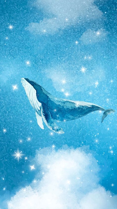 Aesthetic whale mobile wallpaper, blue sparkling background | free image by rawpixel.com / Busbus Blue Whale Wallpaper, Blue Whale Drawing, Whale In The Sky, Whale Wallpaper, Whale Drawing, Night Sky Art, Whale Illustration, Whale Painting, Cute Blue Wallpaper