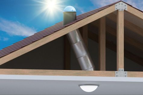 Solar tubes can lower your electricity costs by providing free natural lighting for your indoor spaces, and are more affordable than traditional skylights. Solar Tube Lighting, Tubular Skylights, Skylight Shade, Solar Tubes, Skylight Kitchen, Wood Shingles, Solar Electric, Solar House, Solar Installation