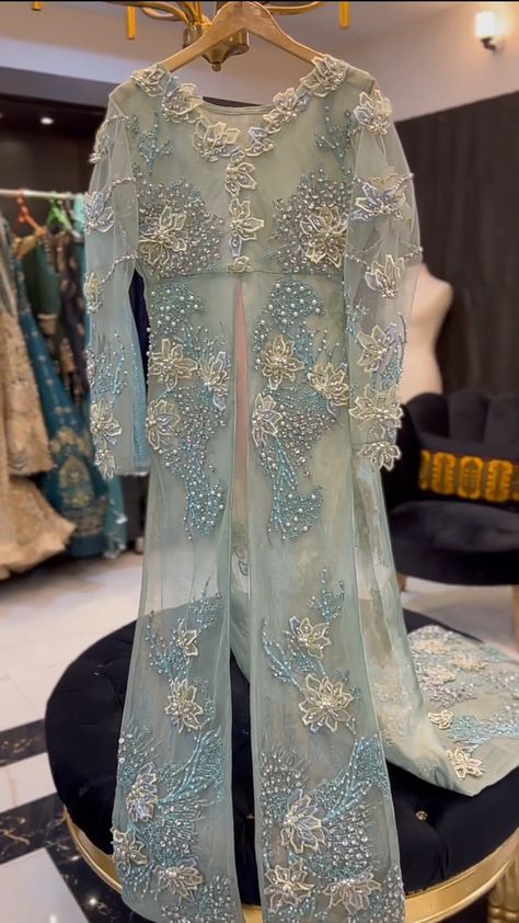 3D Embroiderd Gown with high tail .Detailed pearls crystals curve sitara work on it......! Sitara Work, High Tail, Net Gown, Net Gowns, Working On It, Work On, Long Sleeve Blouse, Crystals, Women's Top