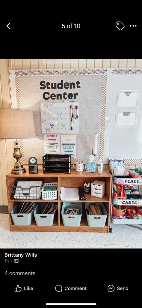 Learning Lab Classroom Decor, Desk Set Up Classroom, Student Supply Station Classroom, Class Table Arrangement, Trapezoid Desk Arrangement Classroom, Classroom Set Up Middle School, Middle School Classroom Aesthetic, 5th Grade Science Classroom Setup, Classroom Desk Ideas