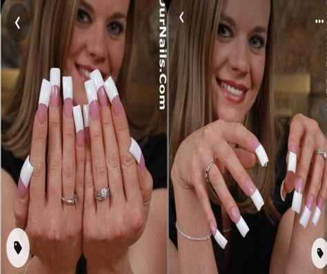 Junk French Tip Nails, Chunky French Tip, Chunky French Tip Nails, Bling Duck Nails, Long French Manicure, Dramatic Nails, Long French Nails, Gyaru Nails, Funky Nail Designs