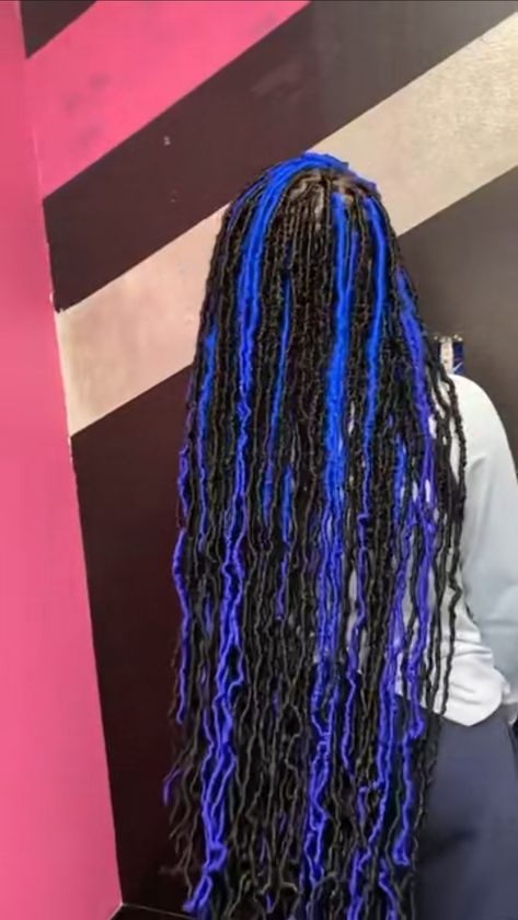 Blue And Black Peekaboo Soft Locs, Blue Soft Locs, Long Relaxed Hair, Blue Box Braids, Soft Locs, Body Details, Butterfly Locs, Faux Locs Hairstyles, Box Braids Hairstyles For Black Women