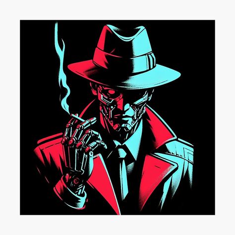 Get my art printed on awesome products. Support me at Redbubble #RBandME: https://www.redbubble.com/i/photographic-print/Cyborg-Private-Detective-neo-noir-neon-by-RESToRAPTOR/157916767.6Q0TX?asc=u Tech Noir, Neon Noir, Private Detective, Neo Noir, Tequila, Photographic Prints, Black Noir, Detective, Cyberpunk