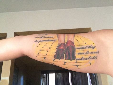 My Wizard of Oz memorial tattoo | Tats | Pinterest Yellow Brick Road Tattoo, Wizard Of Oz Tattoo, Road Tattoo, Oz Tattoo, The Witches Of Oz, Verse Tattoos, Fairytale Fantasies, Memorial Tattoo, The Wonderful Wizard Of Oz