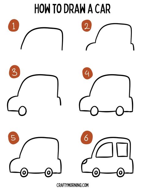 How to Draw a Car (Easy Step by Step) - Crafty Morning Car Doodles Easy, How To Draw A Car Easy, How To Draw A Car Step By Step, Easy Drawings Car, Vehicles Drawing For Kids, Car Simple Drawing, How To Draw A Car, Car Easy Drawing, Car Drawing For Kids