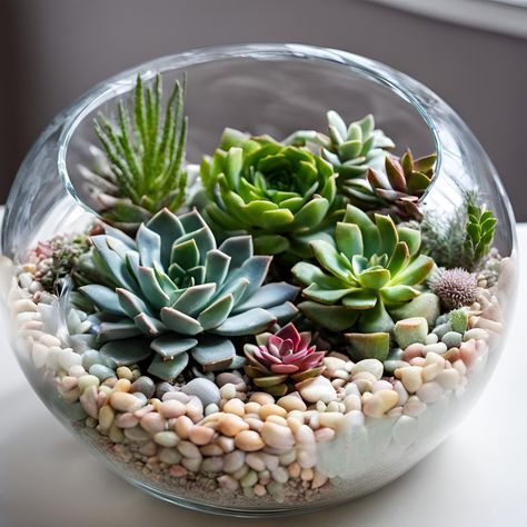 Fake Succulent Arrangements, Succulent Pot Ideas, Winter Succulent Arrangements, Succulent In Glass Vase, Succulents In Glass Bowl, Succulent Arrangements Candle, Succulents In Glass, Succulent Bowls Glass, Succulent Bowls