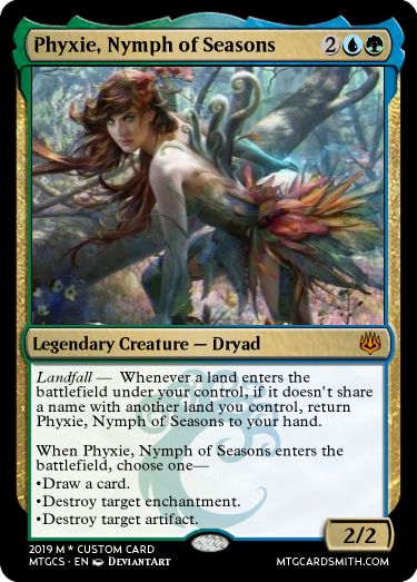 Phyxie, Nymph of Seasons by Eavae | MTG Cardsmith Magic The Gathering Cards, Magic Cards, Legendary Creature, The Aftermath, Wizards Of The Coast, Collectible Cards, The Machine, Magic The Gathering, The Gathering