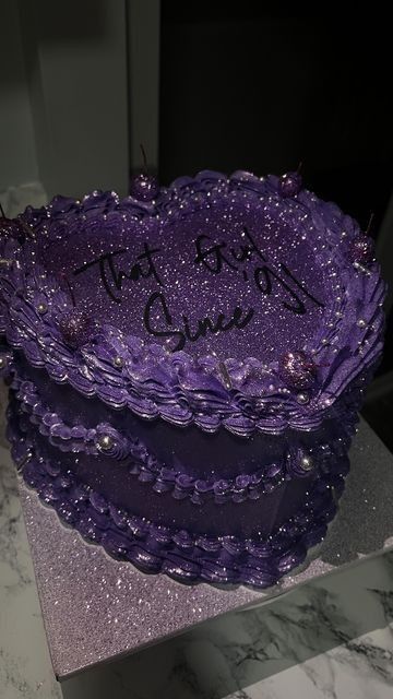 Heart Shaped Birthday Cake, Cake Nozzles, Glitter Birthday Cake, Sparkly Cake, Vintage Heart Cake, Heart Birthday Cake, Sparkle Cake, Purple Cakes Birthday, 18th Cake