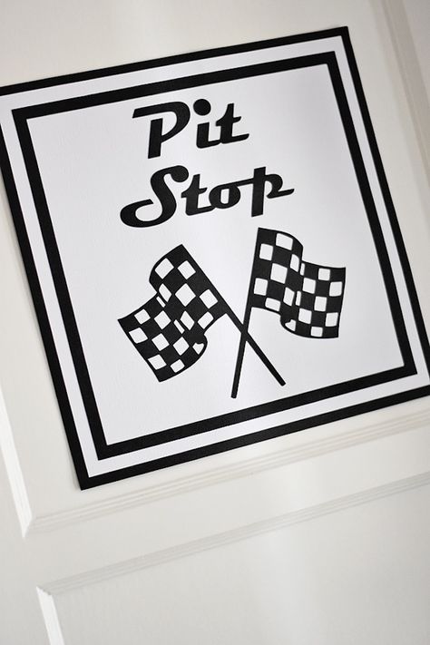 Printed pit stop party sign from a Race Car Birthday Party on Kara's Party Ideas | KarasPartyIdeas.com (23) Race Car Bathroom Ideas, Car Themed Bathroom, Race Theme, Race Car Party Decorations, Nascar Party, Bike Party, Cars Birthday Party, Car Birthday Party, Door Signage