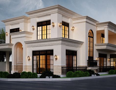 10 Marla Exterior on Behance Neoclassical Exterior Design, Neoclassical Homes Exterior, Neoclassical House Exterior, Classical House Exterior, Modern Classic House Design Exterior, Living Room Classic Design, Classic House Design Exterior, Neoclassic Exterior, Modern Classic House Exterior