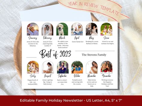 Get ready to captivate your family and friends with a beautifully designed Year in Review that not only showcases your cherished family highlights but also serves as a unique Christmas card. Its customizable features make it easy for you to add your own photos and personalize the contents. #christmasnewsletter #yearinreview #familyphotocard #holidaynewsletter #newyearseve #christmasflyer #2023highlights #uniquexmascard #seasonsgreetings #funnychristmascard #familyhighlights #christmadesign Holiday Newsletter, Unique Christmas Card, Christmas Newsletter, Family Photo Cards, Happy New Year Card, Holidays Ideas, Unique Holiday Cards, Unique Christmas Cards, Christmas Flyer