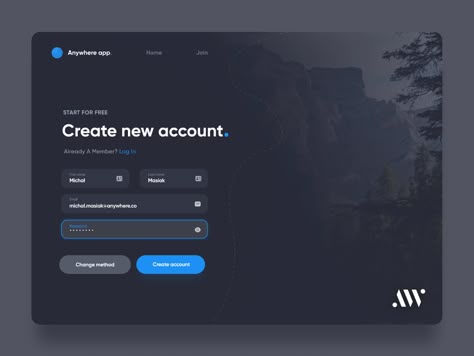 Login & Sign up - Dark Mode | AW Universal Page by Michał Masiak for AnywhereWorks on Dribbble Login Web, Form Design Web, Desain Ux, Login Page Design, Login Screen, Login Design, Website Sign Up, Sign Up Page, Ui Design Website