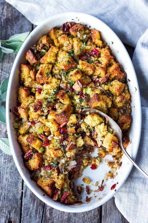 Cornbread Stuffing with Fennel Bulb, Dried Cranberries, and Toasted Pecans is richly flavored and so delicious!  The perfect addition to your holiday table.  This recipe can easily be made a day ahead of baking.  Vegetarian and Gluten-Free adaptable. Thanksgiving Cornbread Stuffing, Thanksgiving Cornbread, Cornbread Dressing With Sausage, Thanksgiving Corn Bread, Cornbread Stuffing Recipes, Cornbread Stuffing, Homemade Stuffing, Stuffing Recipes For Thanksgiving, Sausage Making