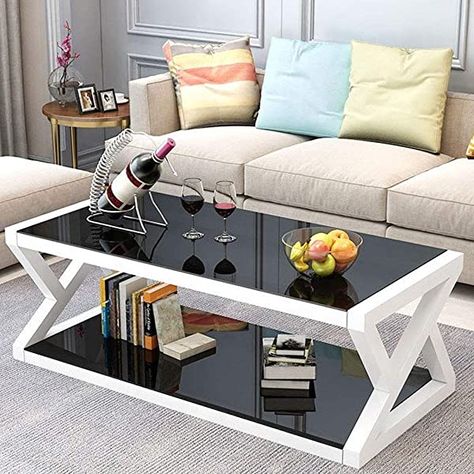 Glass Living Room, Coffee Table Design Modern, Black And White Living Room, Simple Living Room, Table Shelves, Stylish Living Room, White Living Room, Coffee Table White, Sofa Side Table