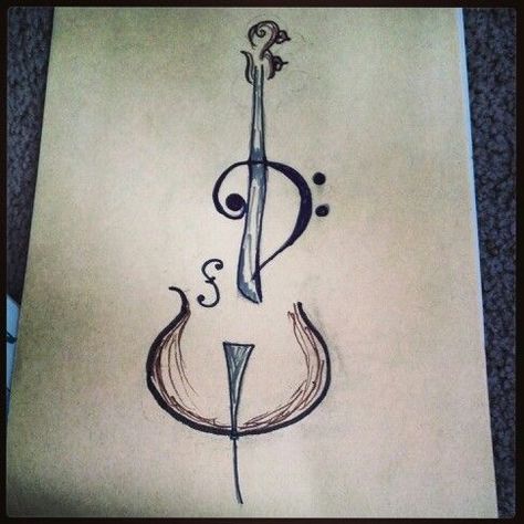 | skittlesprinkles | Bass Clef Art, Base Clef Tattoo, Tattoo Ideas Guitar, Bass Clef Tattoo, Cello Tattoo, Music Tattoo Ideas, Violin Tattoo, Cello Art, Violin Cello