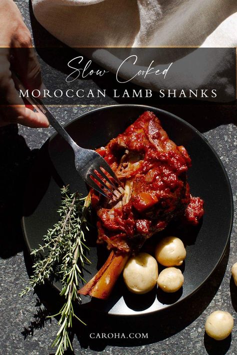 Slow Cooked Moroccan Lamb, Moroccan Lamb Shanks, Lamb Shanks Slow Cooker, Moroccan Lamb Tagine, Slow Cooked Lamb Shanks, Lamb Shank Recipe, Braised Lamb Shanks, Crock Pot Inspired Recipes, Moroccan Lamb