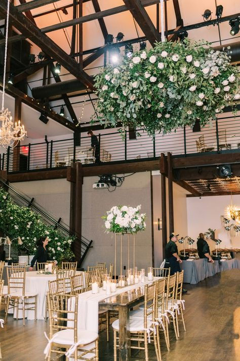 Indoor Wedding Reception with Greenery Decor at The Bell Tower, Historic Wedding Venue in Downtown Nashville The Bell Tower Nashville, Forest Wedding Inspiration, Reception Designs, Indoor Wedding Reception, Indoor Wedding Receptions, Greenery Decor, Downtown Nashville, Historic Wedding, Bell Tower