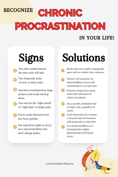 Chronic procrastination often stems from a mix of psychological, emotional, and behavioral factors that create a habitual pattern of delay. Identifying these root causes can help in developing effective strategies to break the cycle. Save this pin to learn how to manage your time & tackle the stress behind procrastination for a more productive life. Recognize Chronic Procrastination | Break Free from Bad Habits | Time Management Solutions for Procrastinators | Simple Tips to Boost Productivity Chronic Procrastination, Procrastination Help, Procrastination Tips, Productive Life, Break The Cycle, Manage Your Time, Life Changing Books, Success Habits, Boost Productivity