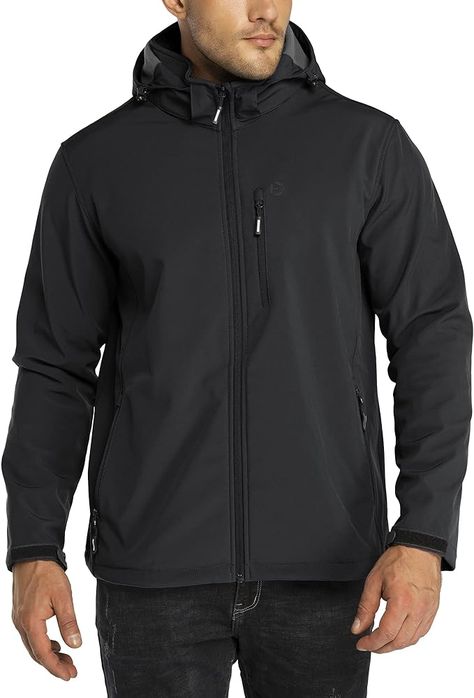 Outdoor Ventures Men's Lightweight Softshell Jacket Fleece Lined Hooded Water Resistant Winter Hiking Windbreaker Jackets at Amazon Men’s Clothing store Mens Spring Jackets, 2000 Clothes, Waterproof Jacket Men, Waterproof Pants, Jacket Fabric, Heavy Sweaters, Mens Windbreaker, Softshell Jacket, Winter Hiking