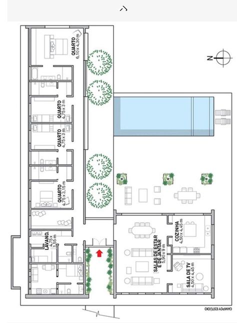 L Shaped House Plans, L Shaped House, Hotel Floor Plan, Bungalow Floor Plans, Bedroom Barndominium, Casa Country, Building Plans House, Plans House, Architectural Floor Plans