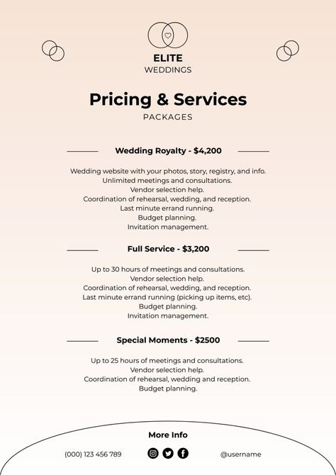 Modern Elite Wedding Planners Price List Business Pricing Template, Wedding Planner Pricing Guide, Event Planner Pricing Guide, Wedding Planner Price List, Party Planner Price List, Event Planner Services List, Party Planning Pricing Packages, Wedding Planner Packages Prices, Party Planning Price List